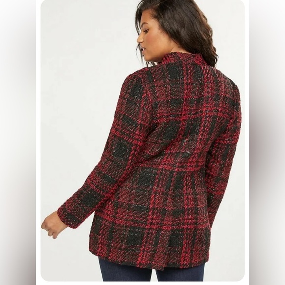 Lane Bryant Tweed Shimmer Blazer Plaid Jacket Boucle Red Size 26/28 - Picture 4 of 16
